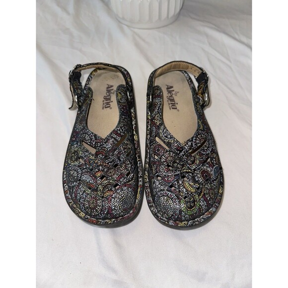 Alegria Mule Clogs Leather Multicolor Floral Sz 37 - Picture 1 of 9